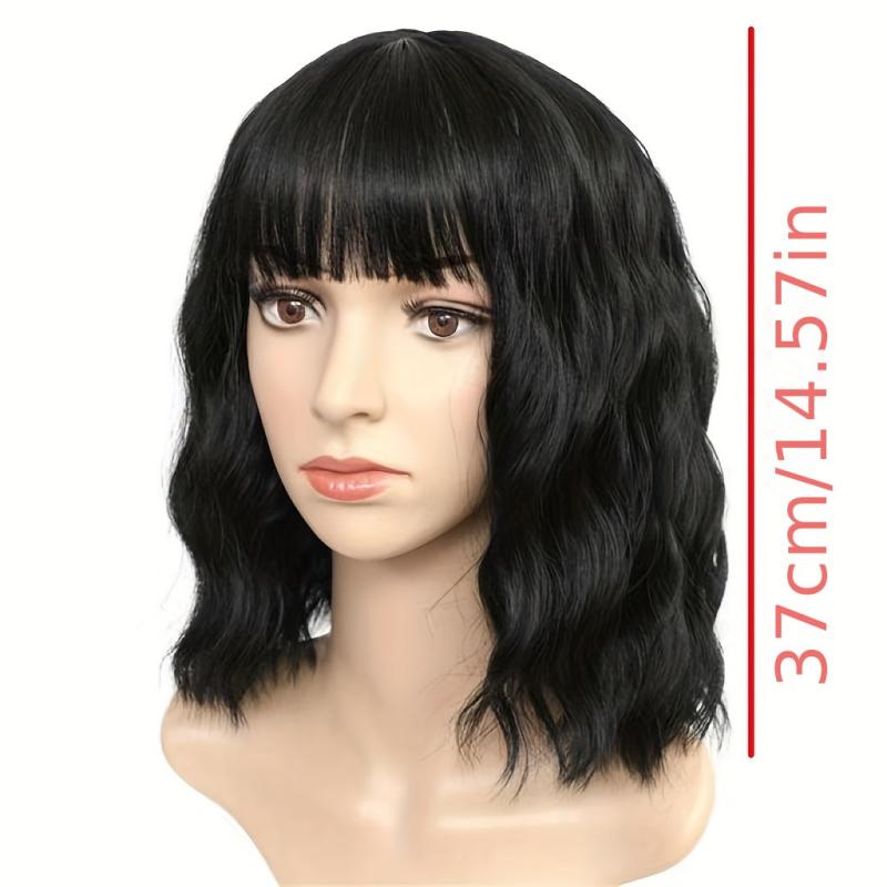 Short Curly Wig With Bangs Water Wave Full Head Set Wig