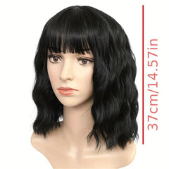 Short Curly Wig With Bangs Water Wave Full Head Set Wig