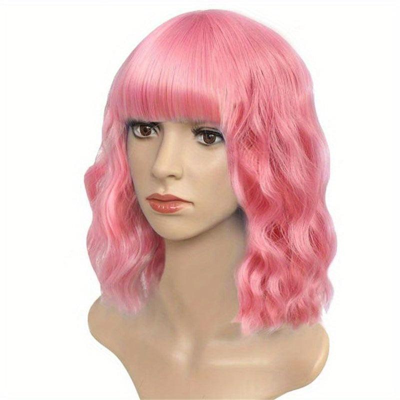 Short Curly Wig With Bangs Water Wave Full Head Set Wig