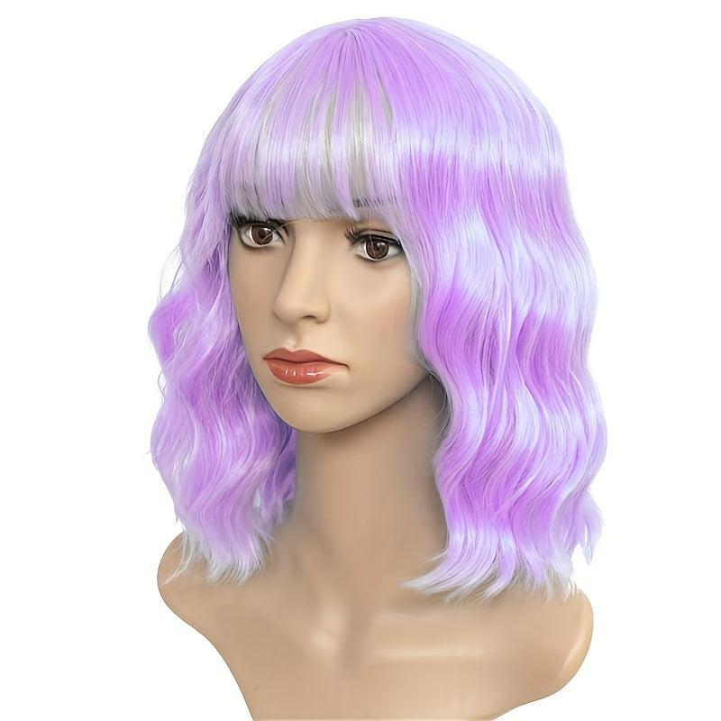 Short Curly Wig With Bangs Water Wave Full Head Set Wig