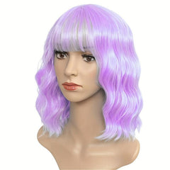 Short Curly Wig With Bangs Water Wave Full Head Set Wig
