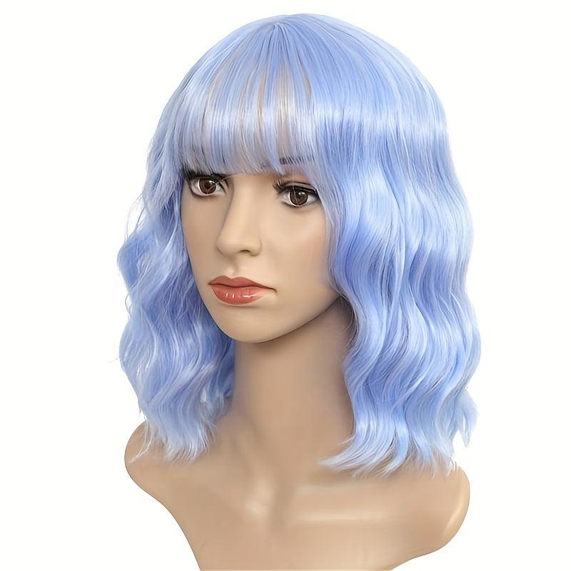 Short Curly Wig With Bangs Water Wave Full Head Set Wig
