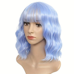 Short Curly Wig With Bangs Water Wave Full Head Set Wig