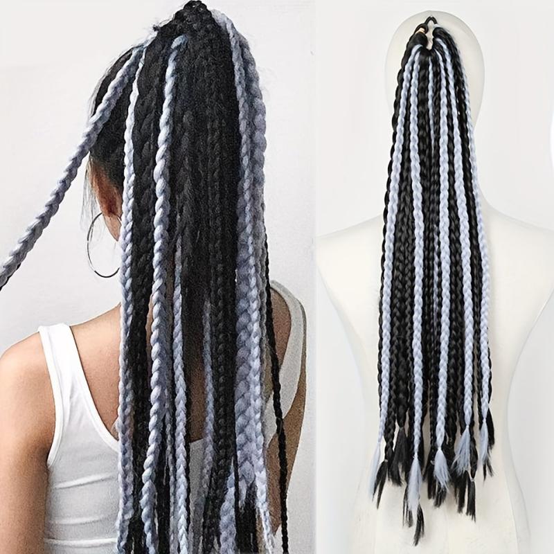 Bicolor Box Braids Ponytail Long Braided Ponytail With Elastic Hair Rope