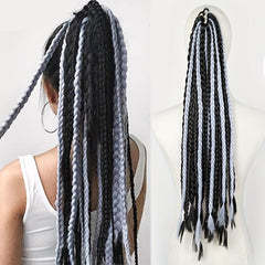 Bicolor Box Braids Ponytail Long Braided Ponytail With Elastic Hair Rope