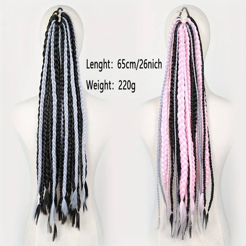 Bicolor Box Braids Ponytail Long Braided Ponytail With Elastic Hair Rope