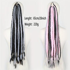 Bicolor Box Braids Ponytail Long Braided Ponytail With Elastic Hair Rope