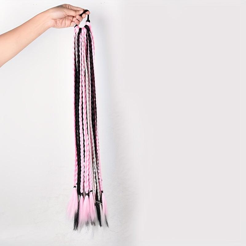 Bicolor Box Braids Ponytail Long Braided Ponytail With Elastic Hair Rope