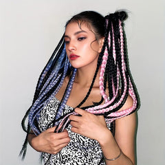 Bicolor Box Braids Ponytail Long Braided Ponytail With Elastic Hair Rope