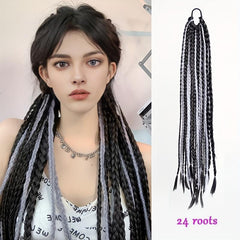 Bicolor Box Braids Ponytail Long Braided Ponytail With Elastic Hair Rope
