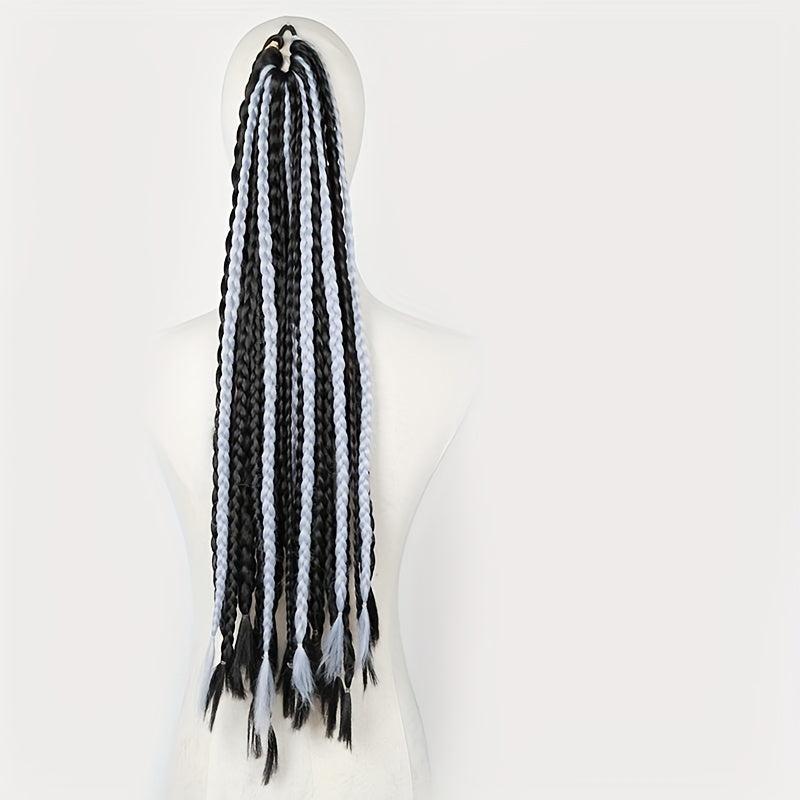 Bicolor Box Braids Ponytail Long Braided Ponytail With Elastic Hair Rope