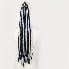 Bicolor Box Braids Ponytail Long Braided Ponytail With Elastic Hair Rope