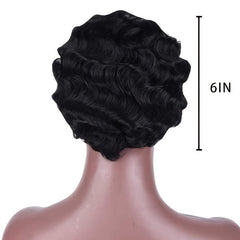 Pixie Cut Curly Blonde Golden Brown Pink Wine Red Wig Women
