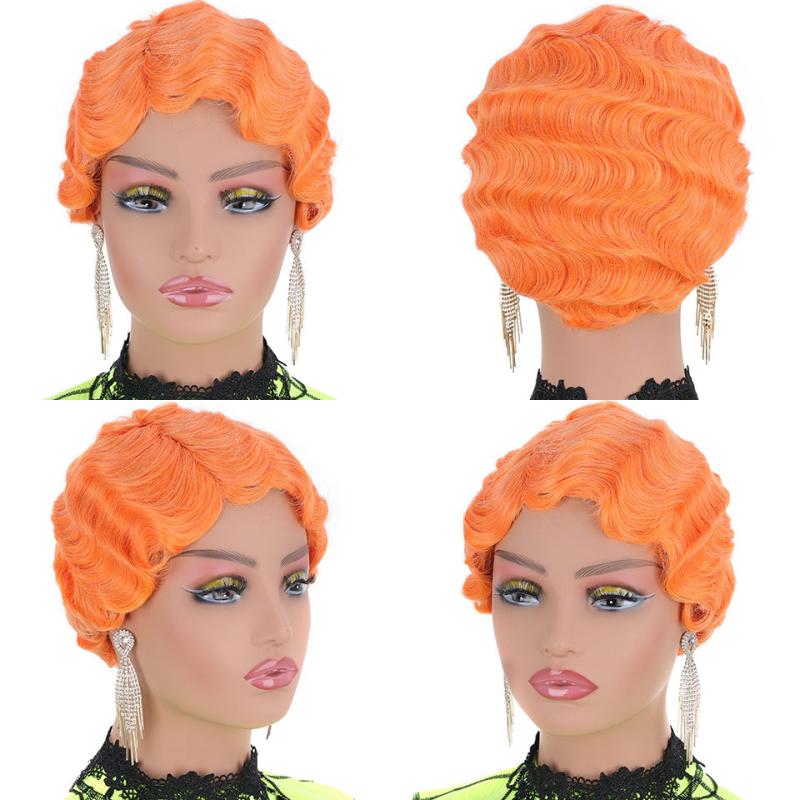 Pixie Cut Curly Blonde Golden Brown Pink Wine Red Wig Women