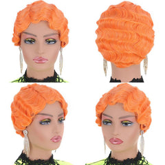 Pixie Cut Curly Blonde Golden Brown Pink Wine Red Wig Women