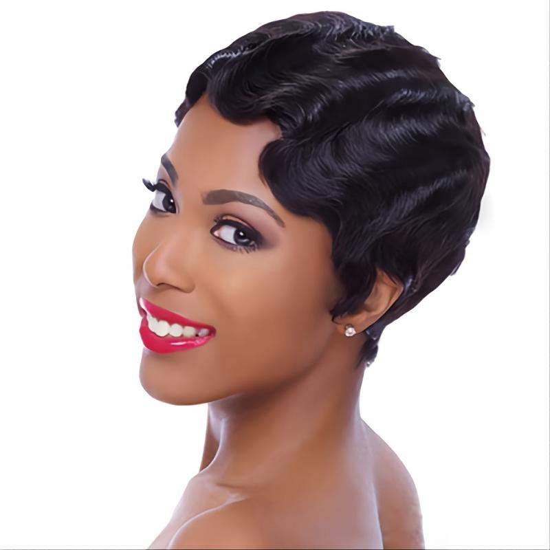 Pixie Cut Curly Blonde Golden Brown Pink Wine Red Wig Women
