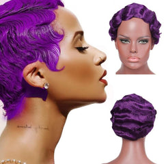 Pixie Cut Curly Blonde Golden Brown Pink Wine Red Wig Women