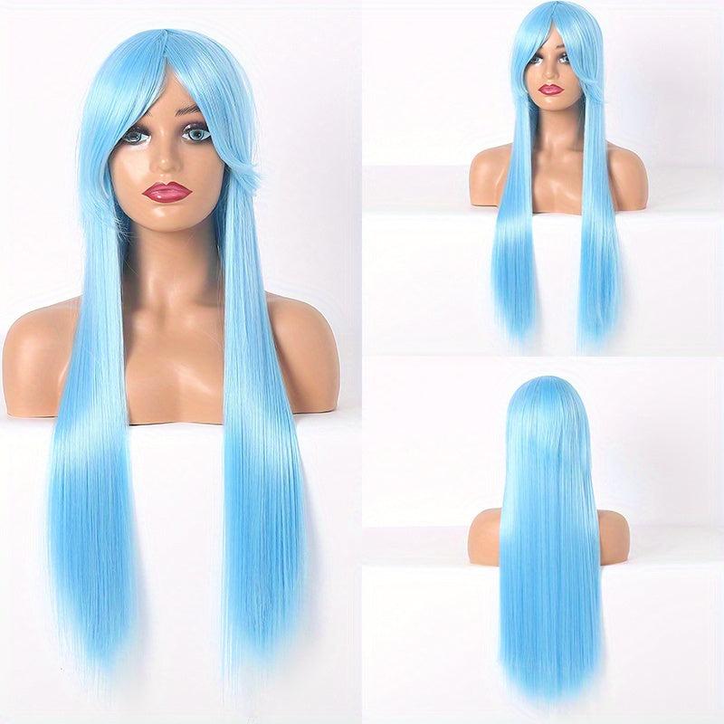 Pink Blonde Headband Wig Long Straight Hair Synthetic Cosplay Lolita