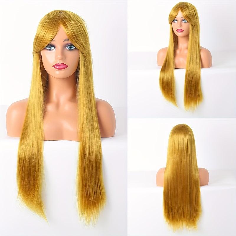 Pink Blonde Headband Wig Long Straight Hair Synthetic Cosplay Lolita