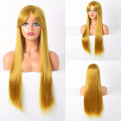 Pink Blonde Headband Wig Long Straight Hair Synthetic Cosplay Lolita