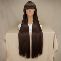 Extra Long Straight Hair Wigs With Bangs Heat Resistant Synthetic Hair Wigs