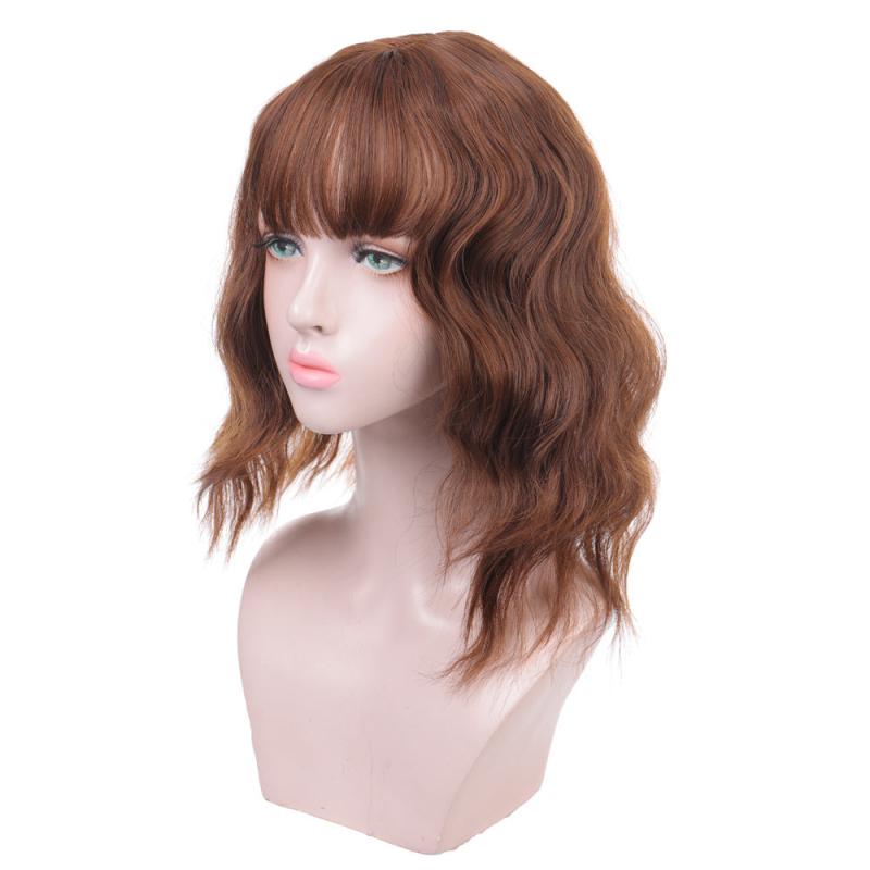 Short Bob Wavy Wig with Air Bangs Curly Shoulder Length Synthetic
