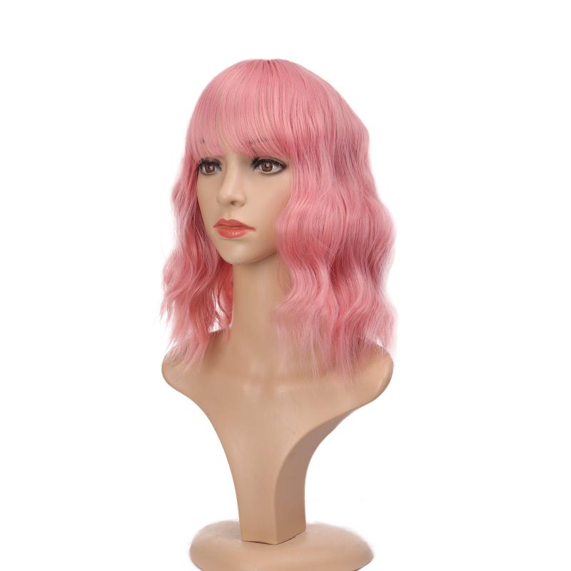 Short Bob Wavy Wig with Air Bangs Curly Shoulder Length Synthetic