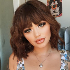 Short Bob Wavy Wig with Air Bangs Curly Shoulder Length Synthetic