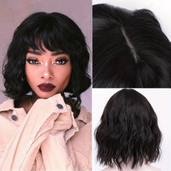 Short Bob Wavy Wig with Air Bangs Curly Shoulder Length Synthetic