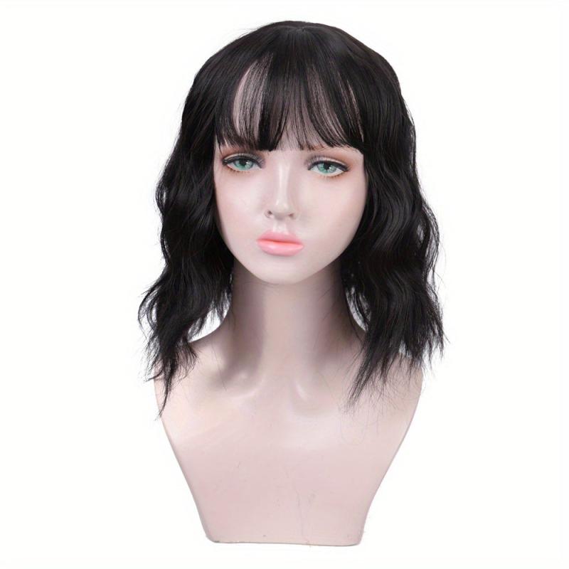 Short Bob Wavy Wig with Air Bangs Curly Shoulder Length Synthetic