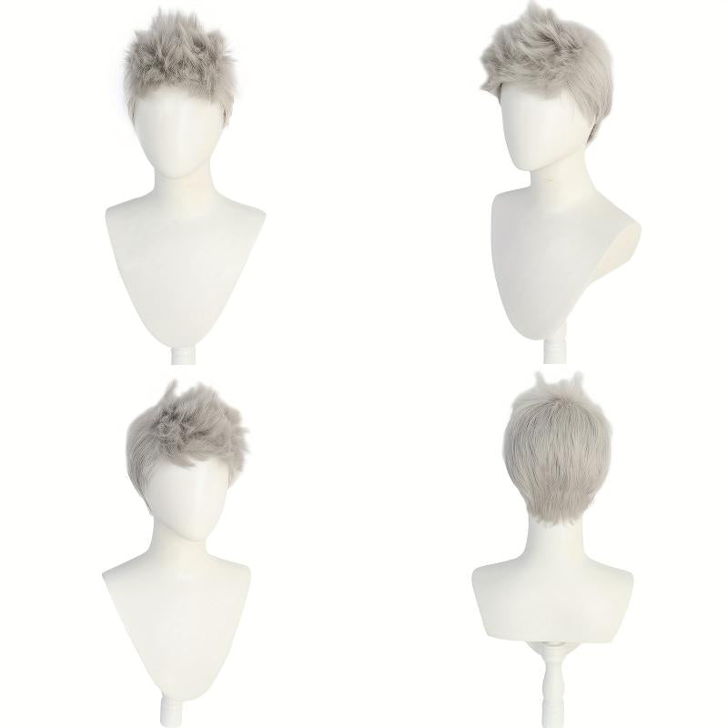 Short Gray Fauxhawk Wig for Cosplay & Halloween + Wig Cap