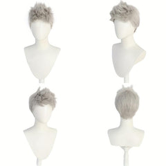 Short Gray Fauxhawk Wig for Cosplay & Halloween + Wig Cap