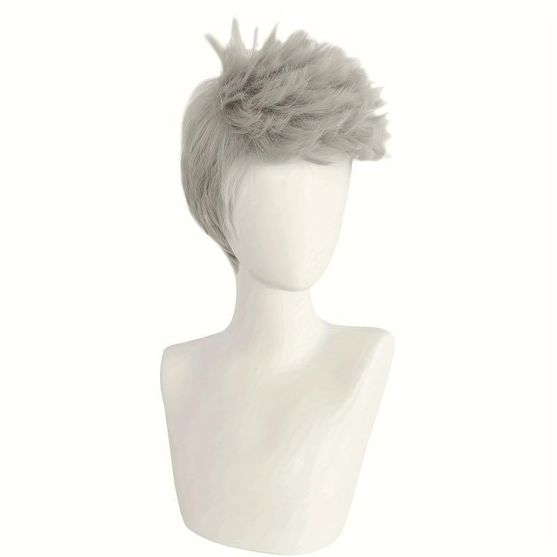 Short Gray Fauxhawk Wig for Cosplay & Halloween + Wig Cap