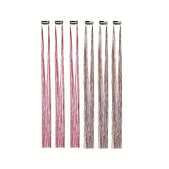 6Pce 20inch Tinsel Hair Extensions Invisible Clip Fairy Hair Glitter Highlights