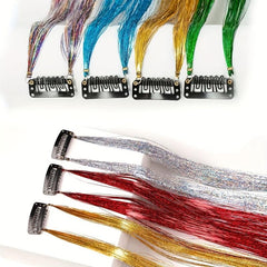 6Pce 20inch Tinsel Hair Extensions Invisible Clip Fairy Hair Glitter Highlights