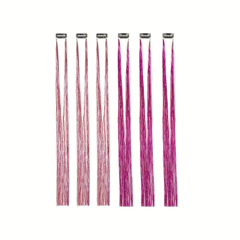 6Pce 20inch Tinsel Hair Extensions Invisible Clip Fairy Hair Glitter Highlights