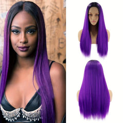 Gradient Linen 26 Inch Long Straight Synthetic Wig For Women