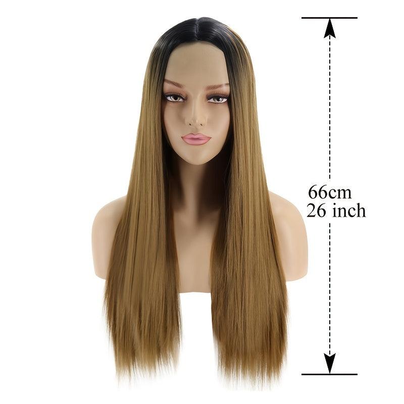 Gradient Linen 26 Inch Long Straight Synthetic Wig For Women