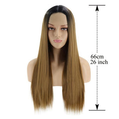 Gradient Linen 26 Inch Long Straight Synthetic Wig For Women