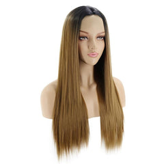 Gradient Linen 26 Inch Long Straight Synthetic Wig For Women