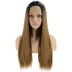 Gradient Linen 26 Inch Long Straight Synthetic Wig For Women