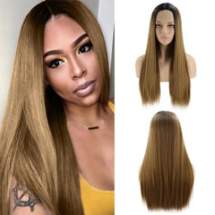 Gradient Linen 26 Inch Long Straight Synthetic Wig For Women
