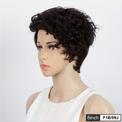 Pixie Short Cut Curly Human Hair Wigs With Bangs for Women