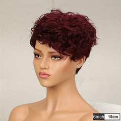 Pixie Short Cut Curly Human Hair Wigs With Bangs for Women