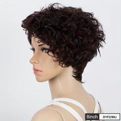 Pixie Short Cut Curly Human Hair Wigs With Bangs for Women