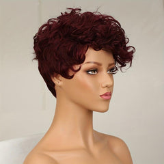 Pixie Short Cut Curly Human Hair Wigs With Bangs for Women