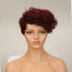 Pixie Short Cut Curly Human Hair Wigs With Bangs for Women