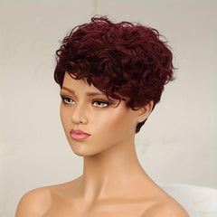 Pixie Short Cut Curly Human Hair Wigs With Bangs for Women