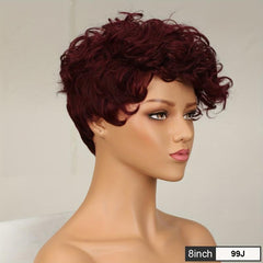 Pixie Short Cut Curly Human Hair Wigs With Bangs for Women