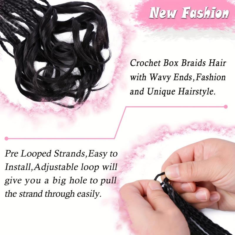 Curly Wavy End Crochet Braid Hair Extensions Box Braided Tape Synthetic Hair Wig